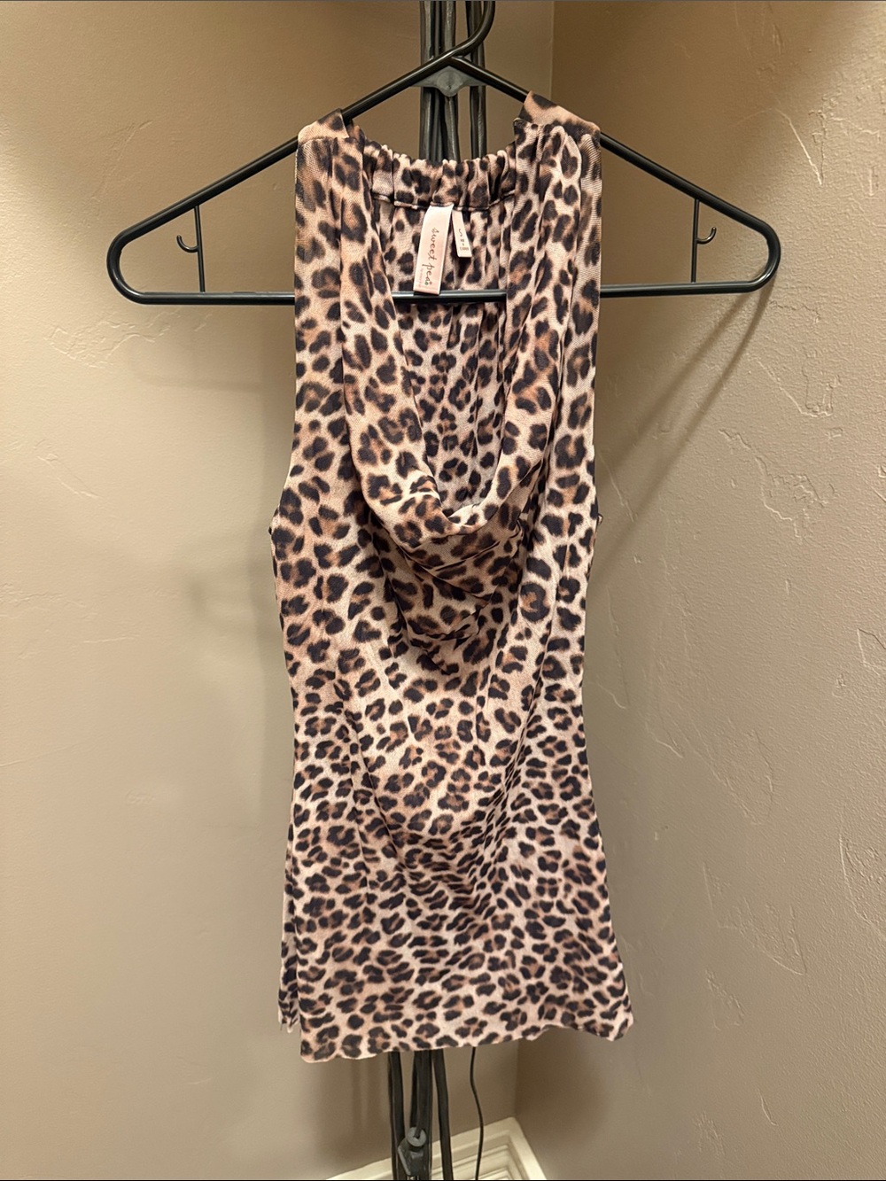 Sweet Pea Leopard Print Cowl Neck Tank Top - Brown & Black